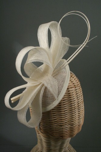 Sinamay Pointed Cream Cap Fascinator with Ostrich Quills on a Satin Wrapped Aliceband. 