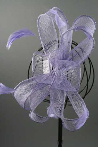 Large Looped Cornflower Blue Sinamay and Feather Fascinator on a Clear Comb.