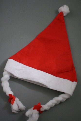 Christmas Santa Hat with Plaits. Approx circumferences vary between 58 - 60cm. Our Santa Hats are a comfortable, fairly loose fit for adults. 