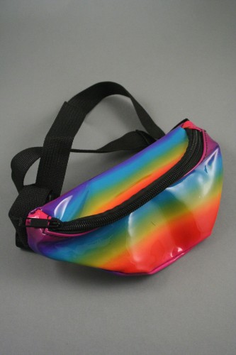 Childrens Size Rainbow PVC Fabric Bum Bag with Adjustable Strap. Front Zip Compartment