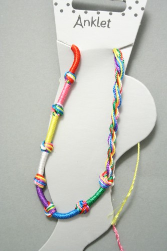 Assorted Coloured Knotted Cord Anklet. In 6 Designs/Colours.