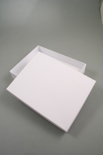 White Giftbox with White Flocked Inner. Approx Size 18cm x 14cm x 4cm
