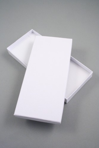 White Giftbox with White Flocked Inner. Approx Size 20cm x 9cm x 2.5cm