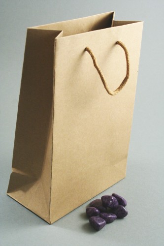 Natural Brown Paper Gift Bag with Corded Handle. Approx Size 20cm x 14cm x 7cm
