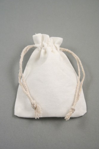 Off White 100% Cotton Drawstring Gift Bag with Natural Pull String. Approx 10cm x 8cm