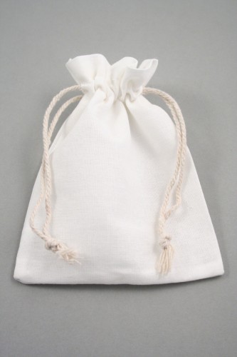 Off White 100% Cotton Drawstring Gift Bag with Natural Pull String. Approx 13cm x 10cm