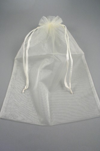 Ivory Organza Gift Bag with Ribbon Drawstring. Size Approx 40cm x 28cm