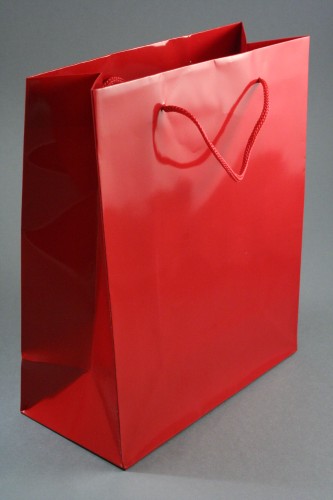 Red Glossy Gift Bag with Cord Handles. Size Approx 23cm x 19cm x 9cm.