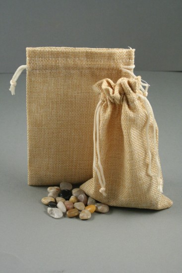 Natural Brown Jute Effect Drawstring Gift Bag. Approx 15cm x 10cm