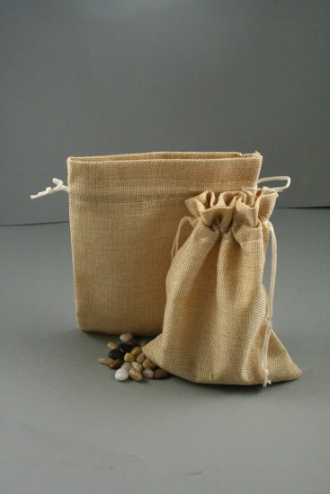 Natural Brown Jute Effect Drawstring Gift Bag. Approx 20cm x 14cm