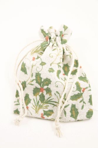 Holy Print Cotton Rich Drawstring Gift Bag. Size Approx 12cm x 9cm.