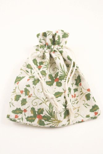 Holy Print Cotton Rich Drawstring Gift Bag. Size Approx 12cm x 9cm.