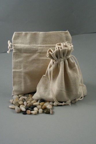 Natural Linen Fabric Drawstring Gift Bag. Approx 16cm x 14cm