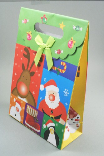Christmas Themed Fold Flat Gift Box with Velcro Fastner. Size Approx 16cm x 12cm x 6cm. Comes Flat packed.