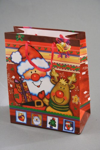 Christmas Santa Reindeer Gift Bag. Approx Size 15cm x 12cm  x 6cm.