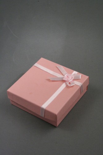 Gift Box with Satin Ribbon  and Rosebud Design. In Pink and Lilac (6 of each). Size 9cm x 9cm x 3cm