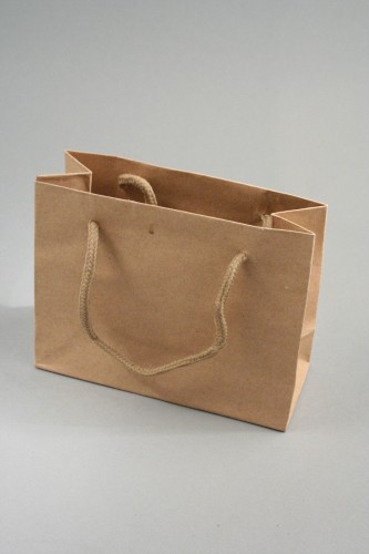 Natural Brown Paper Gift Bag with Corded Handle. (Landscape) Approx Size 11cm x 14.5cm x 6cm