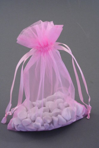 Pink Organza Gift Bag & Wedding Favour Bag. Approx Size 22cm x 15cm.
