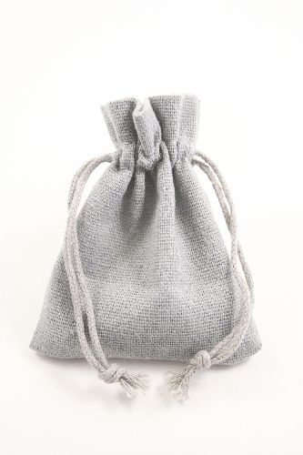 Grey Colour Drawstring Cotton Rich Gift Bag with Matching Drawstring. 80% Cotton / 20% Polyester Mix. Approx 10cm x 8cm