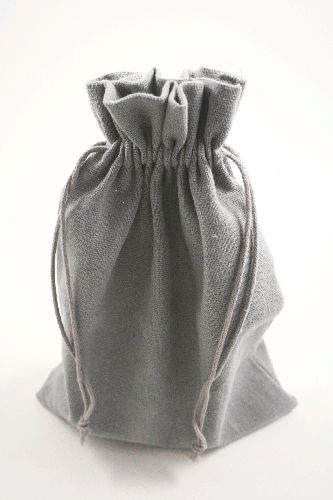Grey Colour Drawstring Cotton Rich Gift Bag with Matching Drawstring. 80% Cotton / 20% Polyester Mix. Approx 25cm x 18cm