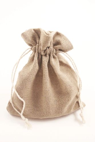 Taupe Colour Drawstring Cotton Rich Gift Bag 80% Cotton / 20% Polyester Mix. Approx 16cm x 12cm