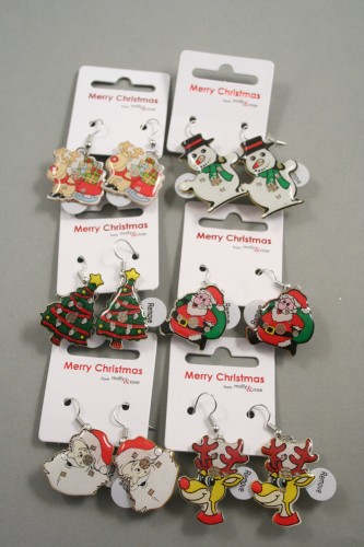 Clip Strip of 12 Pairs of Flashing Christmas Earrings.