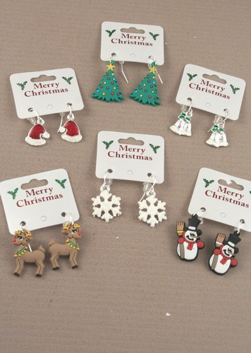 Clip Strip of 12 Assorted Christmas Earrings. 