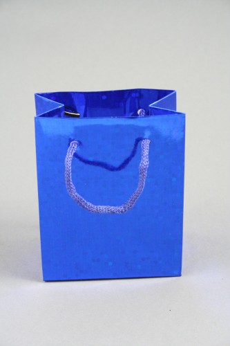 Blue Holographic Foil Gift Bag with Blue Corded Handles. Approx Size 14.5cm x 11.5cm x 6.5cm