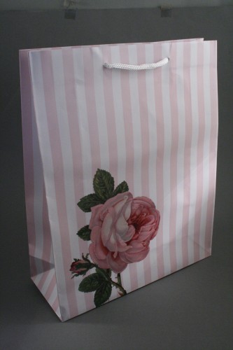 Rose Flower Gift Bag with White Cord Handles Size Approx 32cm x 26cm x 10cm
