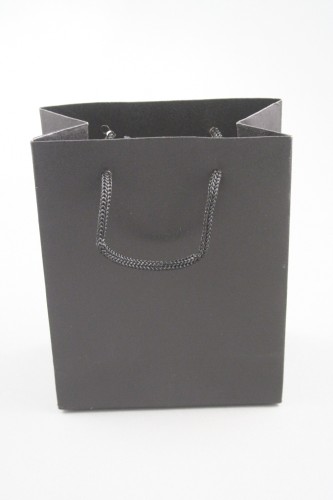 Black Printed Kraft Paper Gift Bag with Black Cord Handles. Approx Size 14.5cm x 11.5cm x 6cm