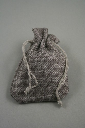 Charcoal Grey Jute Effect Drawstring Gift Bag. Approx 10cm x 7cm