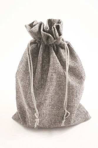 Charcoal Grey Jute Effect Drawstring Gift Bag. Approx 25cm x 18cm