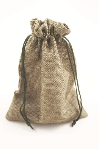 Olive Jute Effect Drawstring Gift Bag. Approx 20cm x 15cm