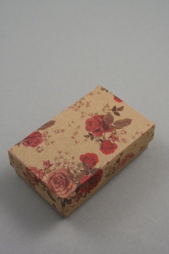 Floral Print Natural Brown Paper Cardboard Gift Box. Approx Size: 8cm x 5cm x 2.5cm. This Box has a Black Flocked Foam Pad Insert