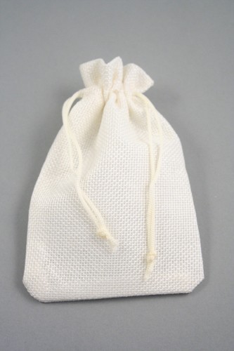 Natural Cream Jute Effect Drawstring Gift Bag. Size and Shape May Vary Slightly. Approx 15cm x 10cm