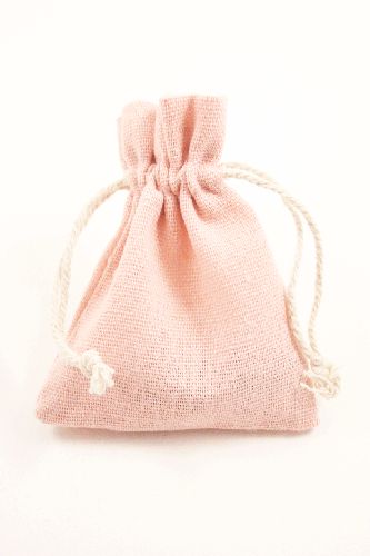 Soft Pink Colour Drawstring Cotton Rich Gift Bag with Matching Drawstring. 80% Cotton / 20% Polyester Mix. Approx 10cm x 8cm