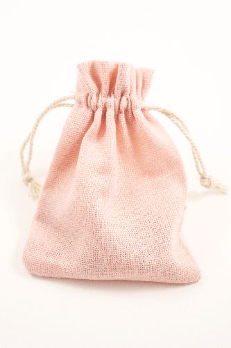 Soft Pink Colour Drawstring Cotton Rich Gift Bag with Matching Drawstring. 80% Cotton / 20% Polyester Mix. Approx 13cm x 10cm