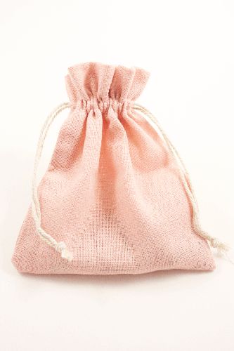 Soft Pink Colour Drawstring Cotton Rich Gift Bag with Matching Drawstring. 80% Cotton / 20% Polyester Mix. Approx 16cm x 12cm