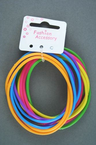 Bright Coloured Gummy Bangles. Card of 12