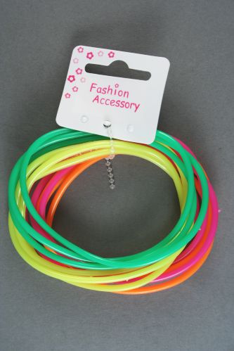 Card of 6 Neon Coloured Gummy Bangles. 
