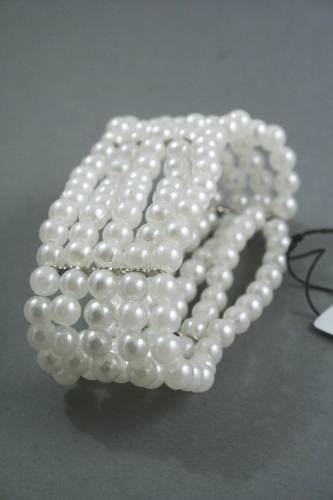 5 Row Stretch Pearl Bead Corsage Cuff Bracelet.