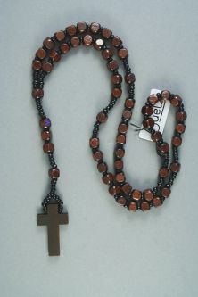 Wooden Rosary Bead Necklace. Approx 36 inches. In Dark and Light Brown. 