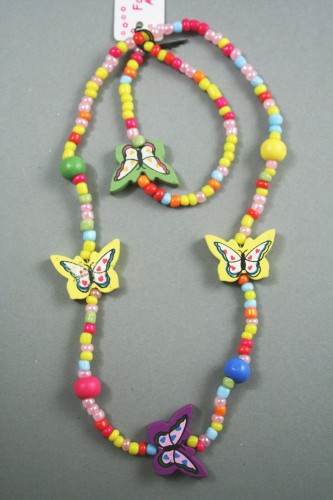 Coloured Seed Bead and Wooden Butterfly Bead Necklet and Bracelet Set. In 3 Butterfly Designs.