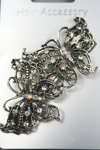 Vintage Double Butterfly Crystal Barrette. Approx 9cm.