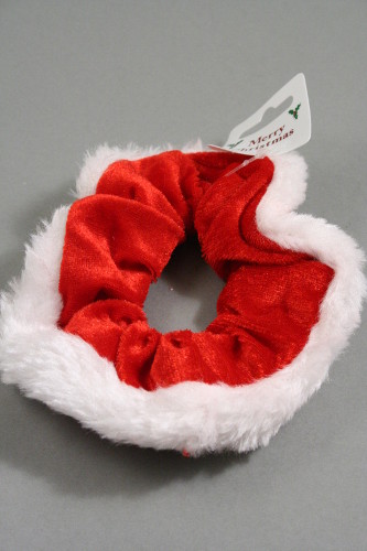 Bright Red Velvet Christmas Scrunchie with White Trim.