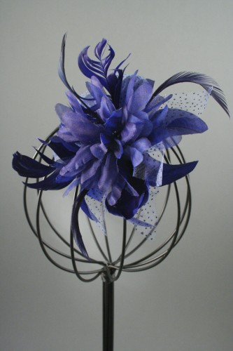 Royal Blue Flower and Feather Fascinator on a Clear Comb.