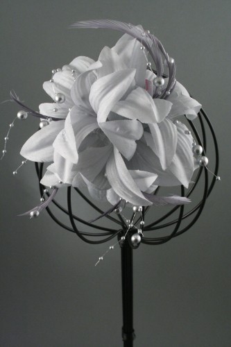 Silver Grey Coloured Fabric Flower Fascinator on a Forked Clip and Brooch Pin. 