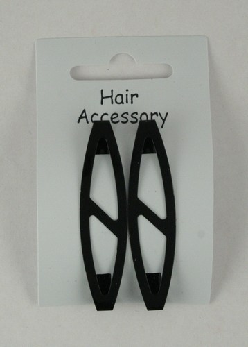 Card of 2 Black Slash Barrettes. 60mm in Length