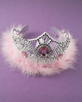 Silv Plastic Tiara with Feather Trim. In 3 Colours. Pink, Lilac and White. 