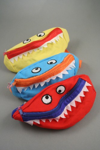 Childrens Monster Pattern Fabric Bum Bag with Adjustable Strap Front Zip Compartment. In Red, Yellow and Blue